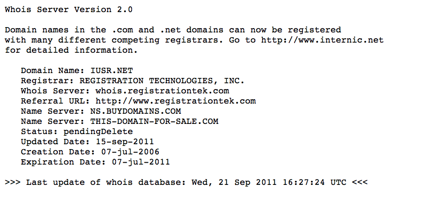 Whois @ internic.net